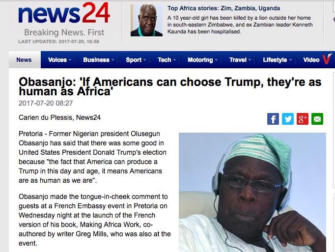Obasanjo: 'If Americans can choose Trump, they're as human as Africa'