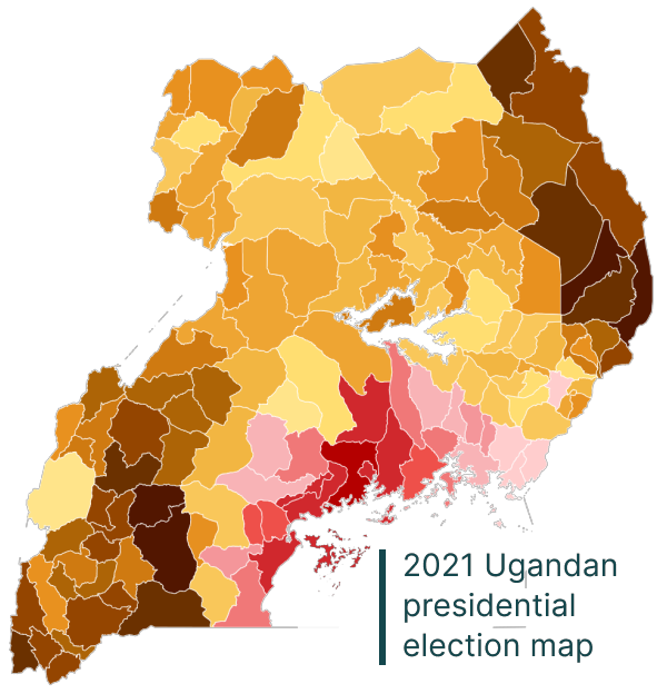 Map showing 2021 Ugandan Presidential Election results