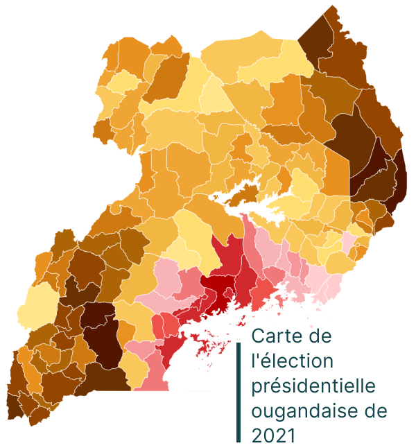 Carte montrant les résultats de l'élection présidentielle ougandaise de 2021