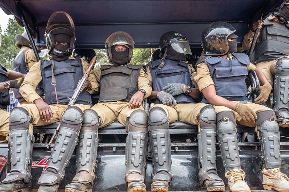 Uganda police at voting station