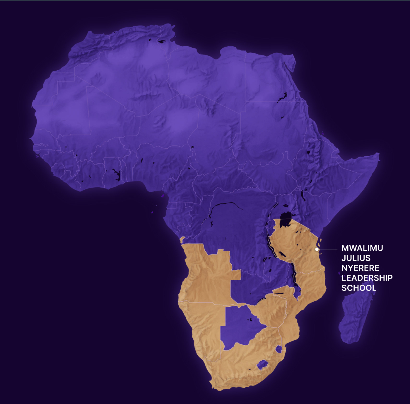 Map of Africa showing location of Mwalimu Julius Nyere Leadership School